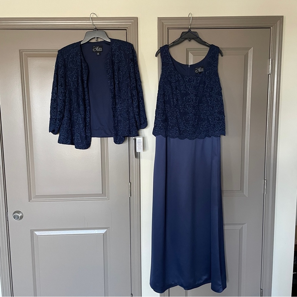 Alex Evenings Navy Lace Dress with Jacket